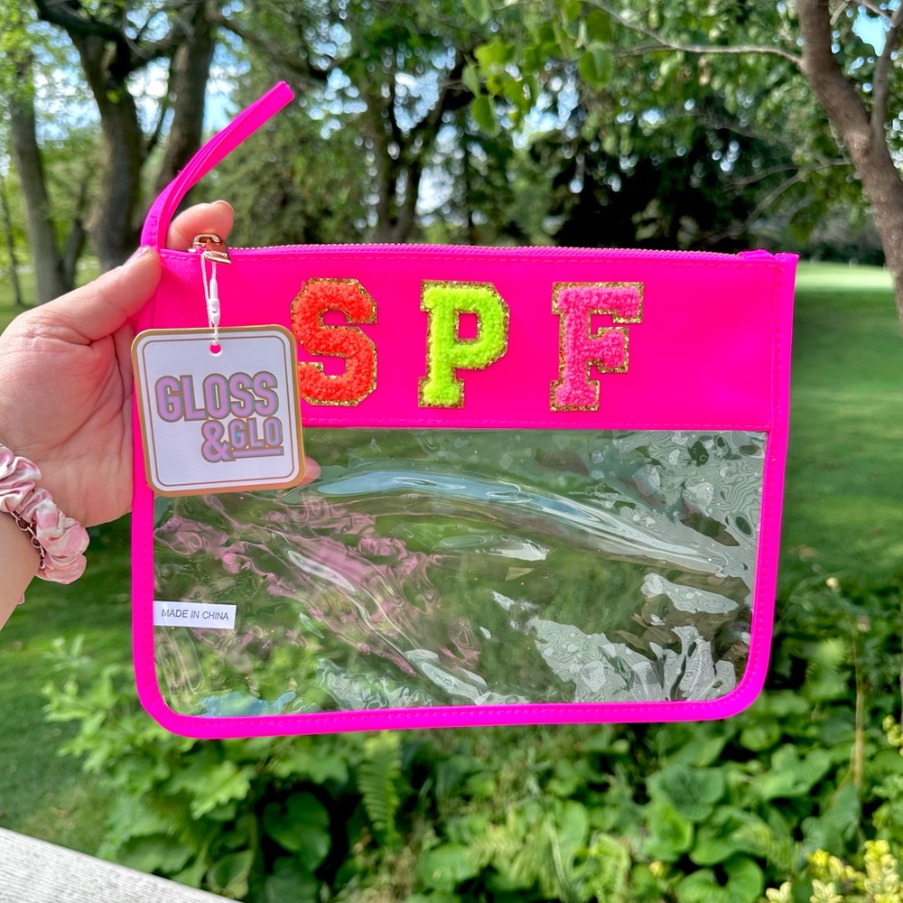 🦋Gloss & Glo pink  Flat SPF Pouch/CLEAR BAG CHENILLE